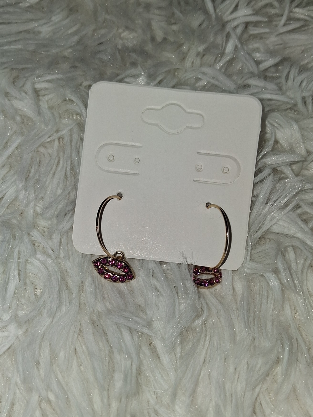 Pink Crystal Hoop Earrings with Lip Charm